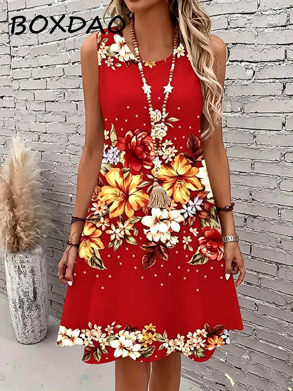 Large Size 3XL Women Tank dress Summer Loose Casual Sleeveless Floral Print Vest Dress Bazaare Mart