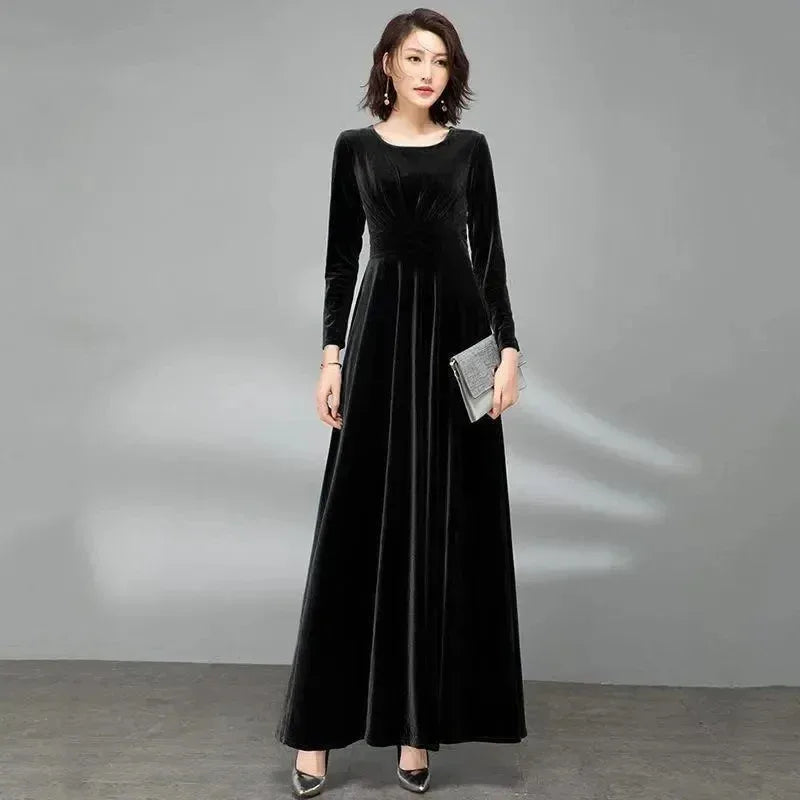 Long Sleeve Velvet Maxi Dress Black Bazaare Mart Long Sleeve Velvet Maxi Dress