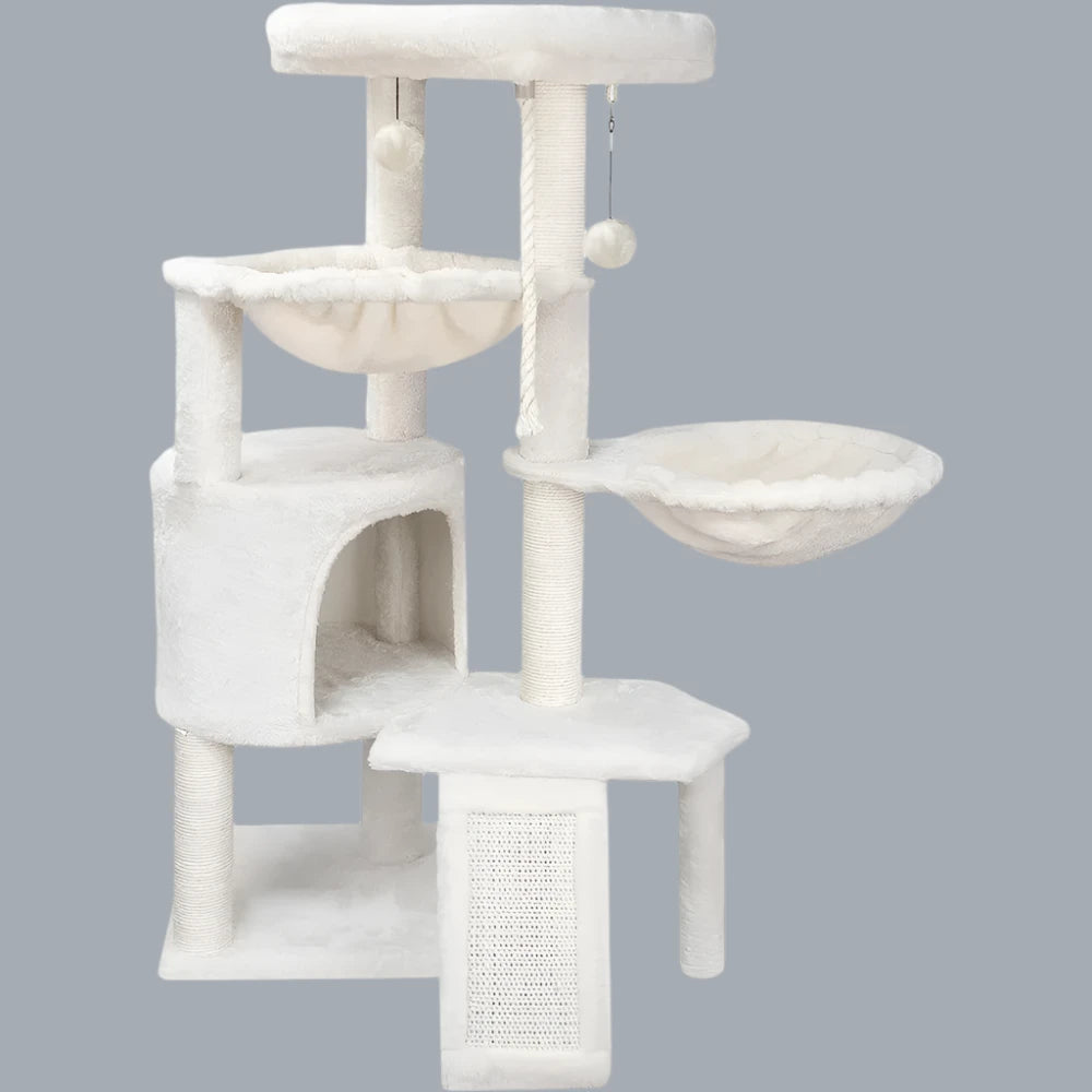 Furry Beige Three Tier Cat Tree 