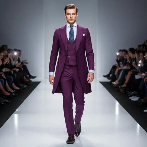 3Pc Long Formal Men's Suit Purple Bazaare Mart 3pc. Long Coat Suit