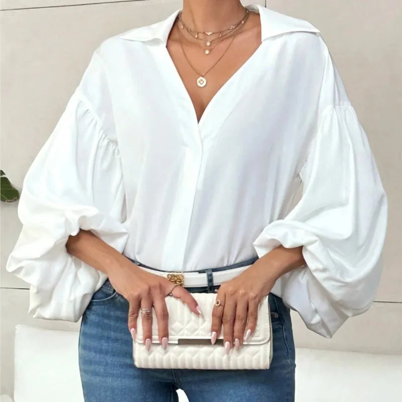Boho Women's Blouses Spring Fall New Fashion French Polka Dot Half-neck Design Loose Puff Long-sleeve Top Casual Shirts Women Bazaare Mart