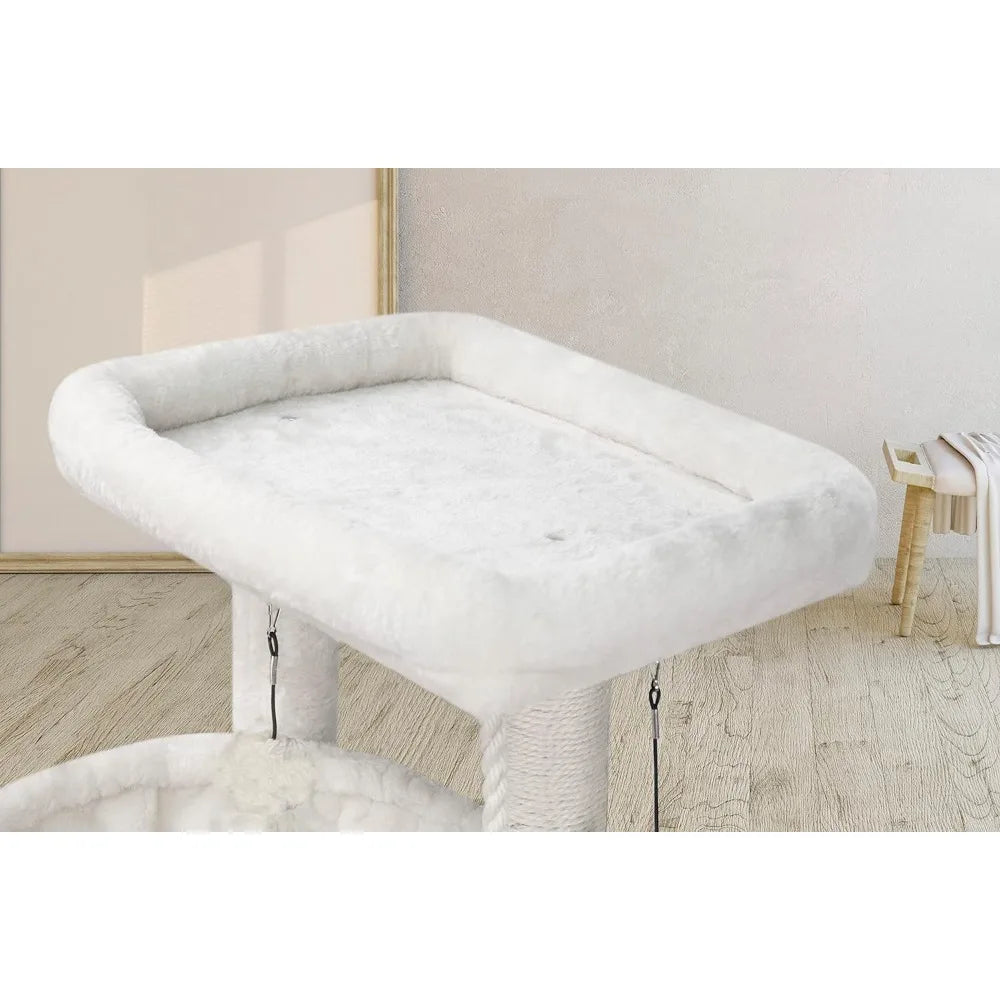 Furry Beige Three Tier Cat Tree