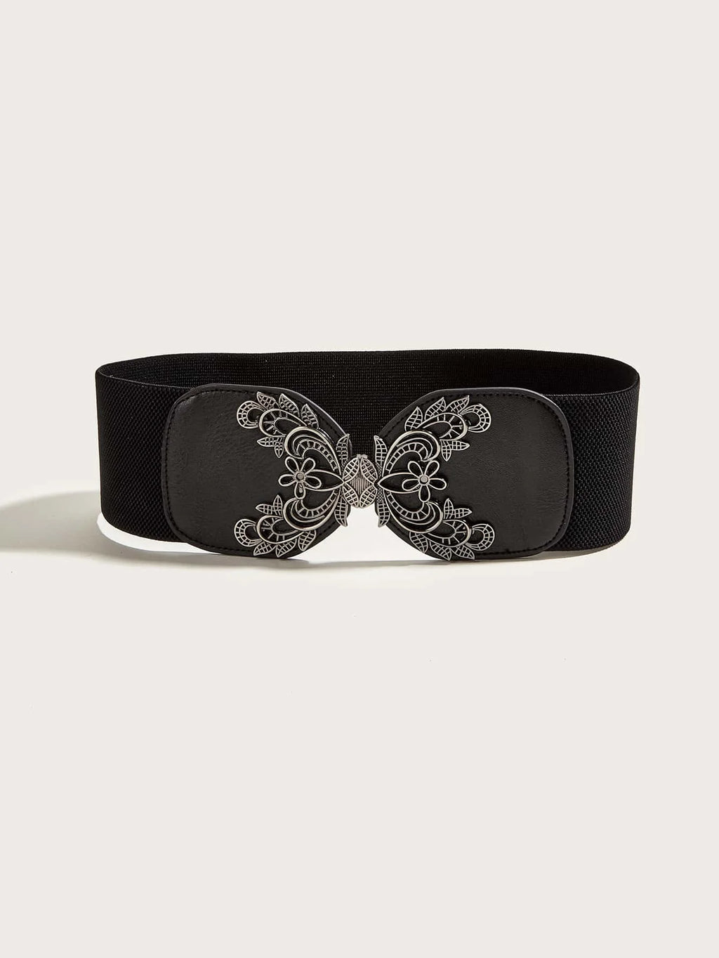 Wide Ornate Buckle Belt Black-Silver Bazaare Mart Wide Ornate Buckle Belt