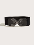 Wide Ornate Buckle Belt Black-Silver Bazaare Mart Wide Ornate Buckle Belt