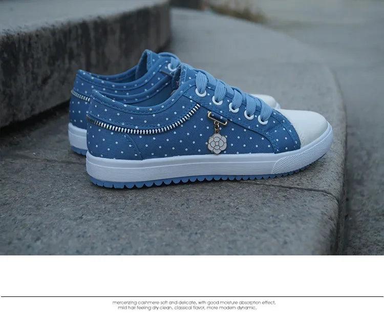 Unique Hollow Mesh Polka Dot Denim Sneakers