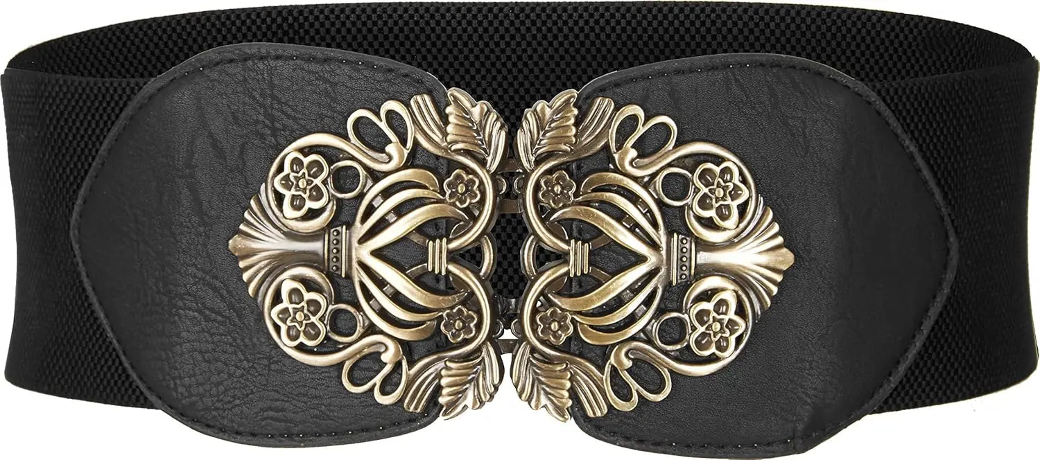 Black Butterfly 3 Inch Wide Elastic Vintage Belt Black 68cm to 85cm waist Bazaare Mart Wide Belt