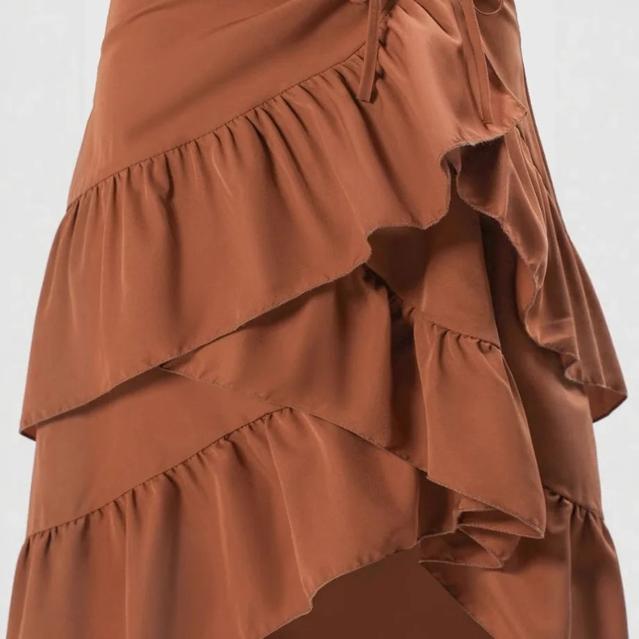 Sinched Ruffled Tiered Layered Skirt Bazaare Mart Wrap Sinched Ruffled Skirt