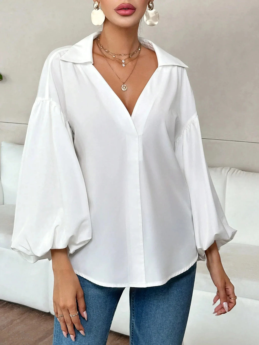Boho Women's Blouses Spring Fall New Fashion French Polka Dot Half-neck Design Loose Puff Long-sleeve Top Casual Shirts Women Bazaare Mart