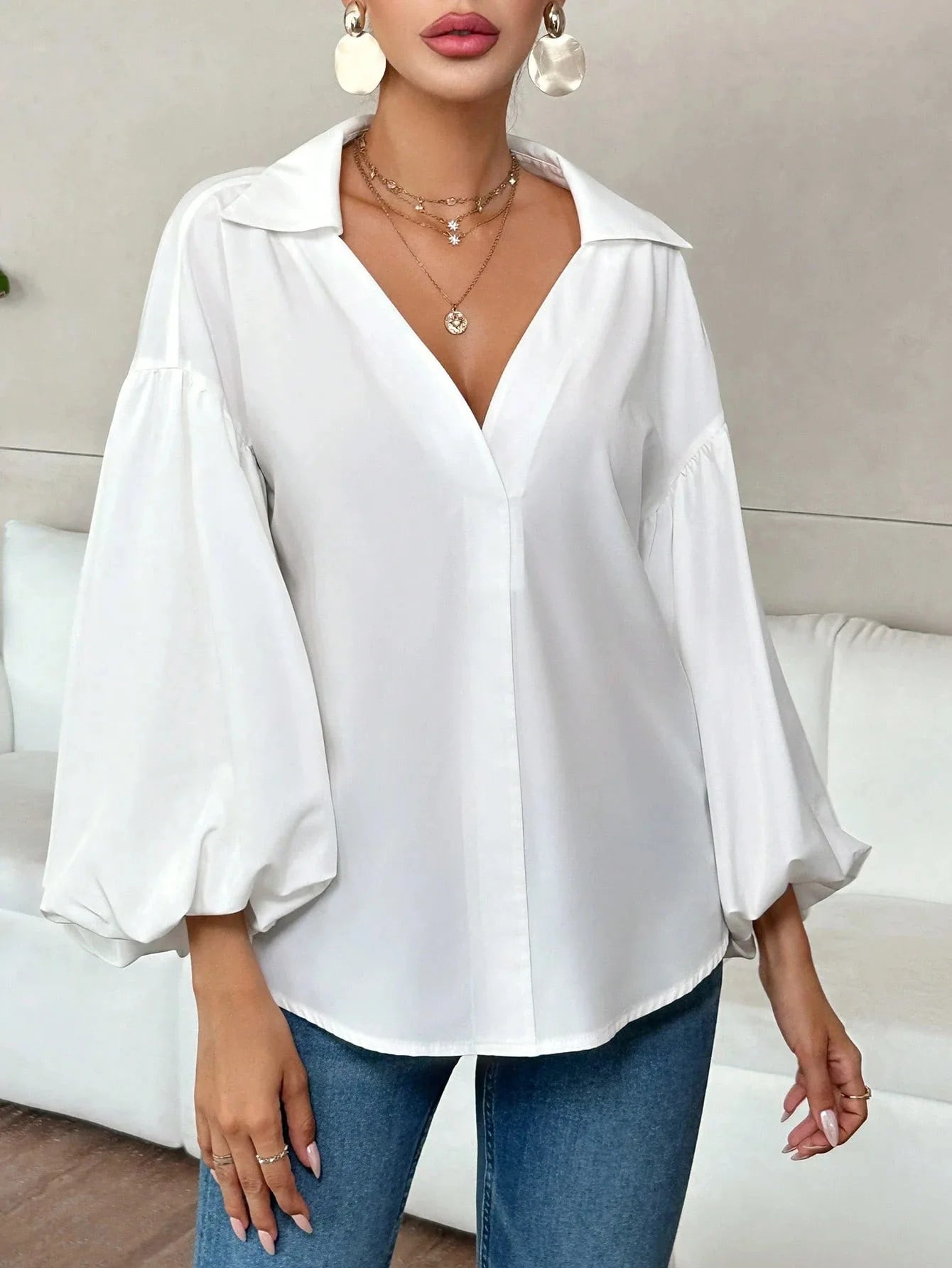 Boho Women's Blouses Spring Fall New Fashion French Polka Dot Half-neck Design Loose Puff Long-sleeve Top Casual Shirts Women Bazaare Mart