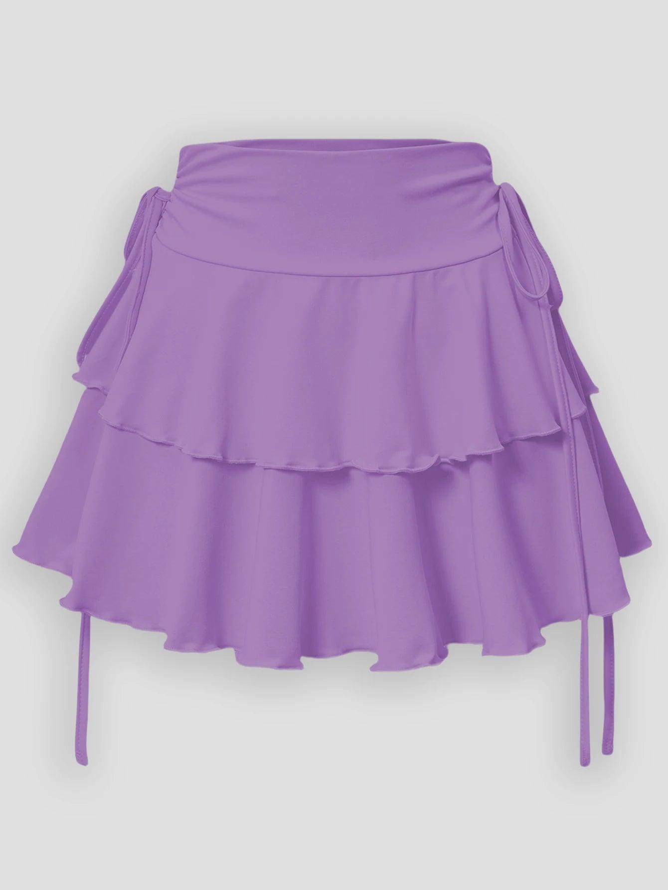 Cute Layered Side Lace Up Mini Skirt Purple Bazaare Mart Mini Skirt