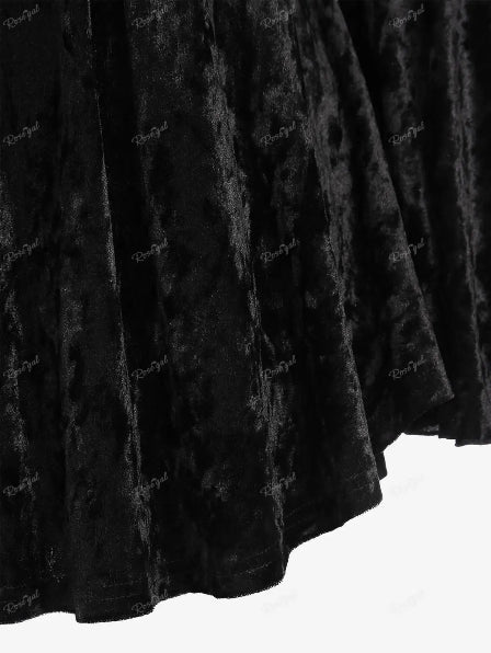 Black Velvet Red Paisley Lace Trim Long Flare Sleeve Top Bazaare Mart Red & Black Gothic Blouse