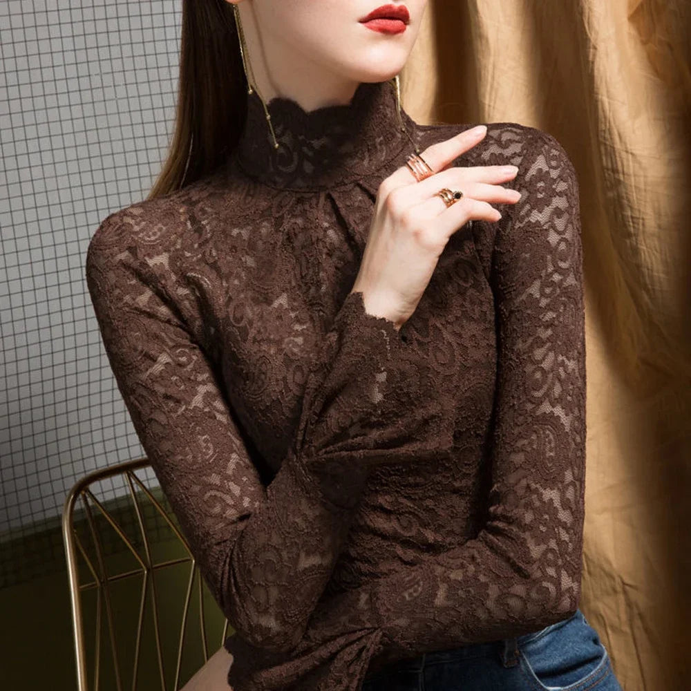 Lace Turtleneck Long Bell Sleeve 125 Coffee Bazaare Mart Lace Turtleneck Long Bell Sleeve