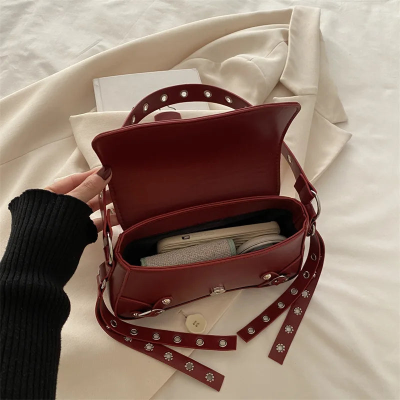 Studded Baguette Shoulder Bag – Faux Leather Punk Rock Shoulder Purse with Buckle & Rivet Details Bazaare Mart Shoulder Purse