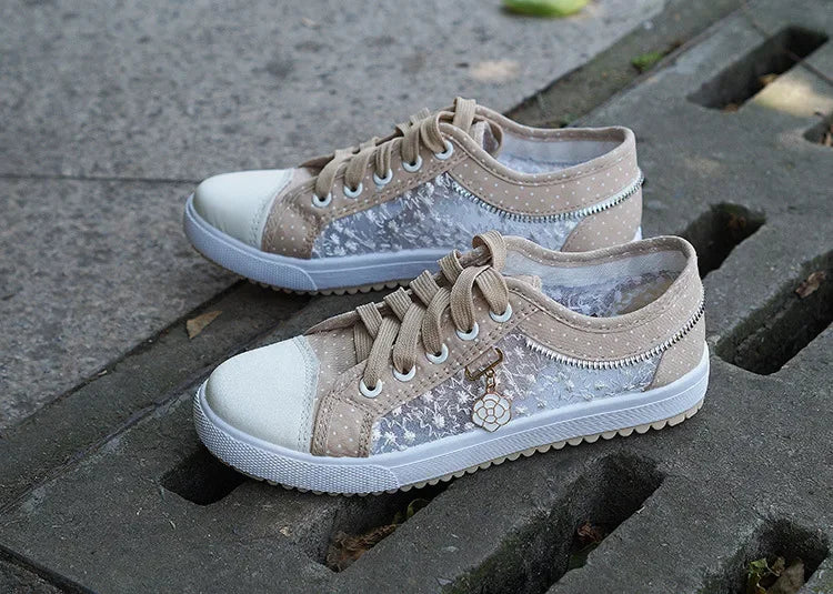 Unique Hollow Mesh Polka Dot Denim Sneakers