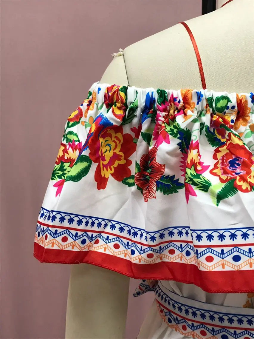 Off-shoulder Long Ruffled Peasant Dress