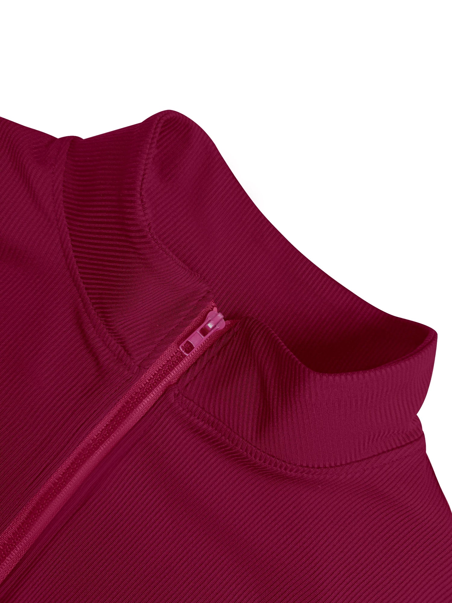 Ribbed Knit Zip-Up Crop Active Fit Jacket with Stand Collar
