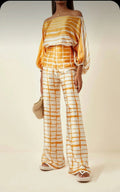 Abstract Print Satin 2pc Pants Sets Yellow Bazaare Mart 2 pc. Pants Outfit