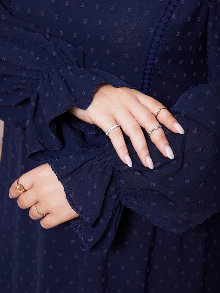 Navy V-Neck Long Puff Sleeve Maxi Dress Bazaare Mart Navy Blue Velvet Long Lantern Sleeve Maxi Dress