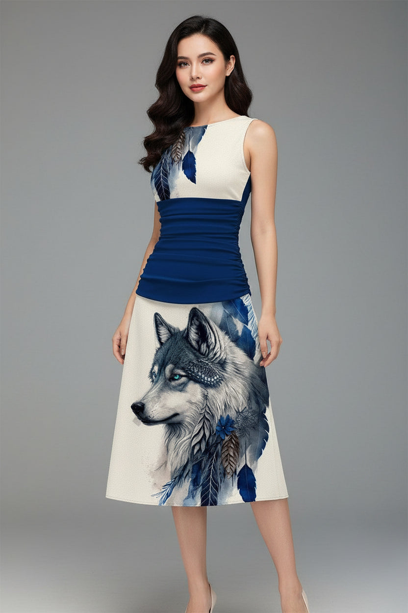 Women's 3D Print Sleeveless Fit & Flare Dress – Nature Pattern Dress Bazaare Mart Sleeveless Dress