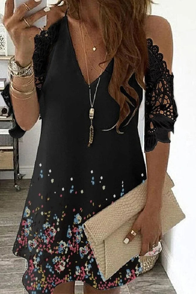 Lace Cold-Shoulder Dress Bazaare Mart Lacy Cold-Shoulder Dress