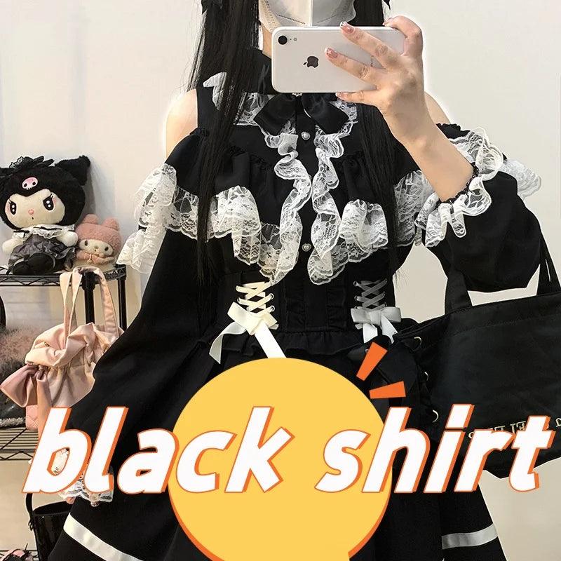 Women's Kawaii Lolita Blouse – Japanese-Inspired Peter Pan Collar Shirt with Lace & Bow Details shirt 27 Bazaare Mart Blouse