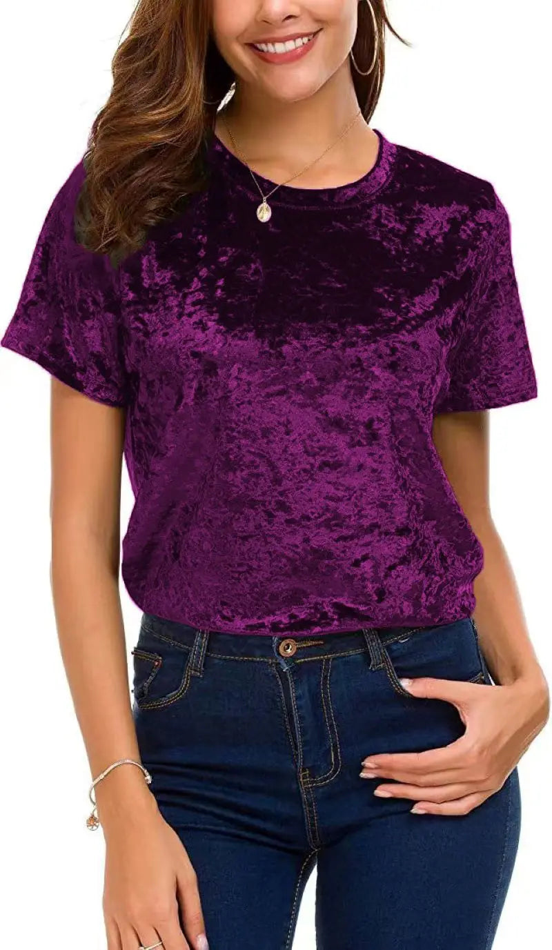 Plus Size Velvet Short Sleeve Top