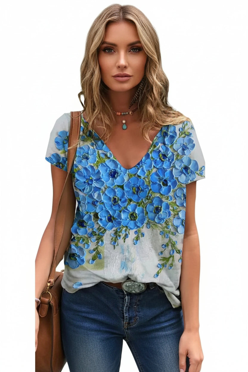 Women's Floral 3D Print V-Neck T-Shirt