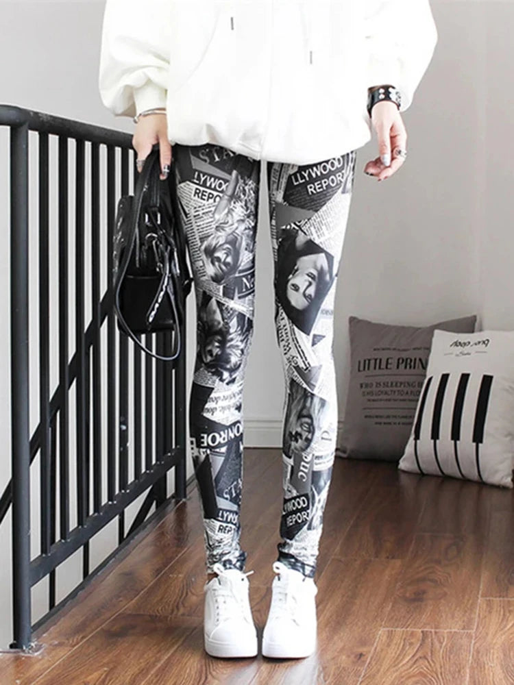 Women's Printed Leggings – Stretch Ankle-Length Fashion Leggings with Unique Pattern Designs PD44 Newspaper Bazaare Mart Leggings