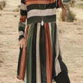 Striped Round-neck Long Sleeve Dress MULTI Bazaare Mart Striped Round-neck Long Sleeve Dress