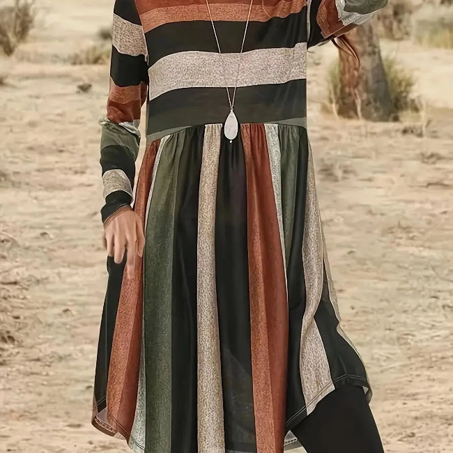 Striped Round-neck Long Sleeve Dress