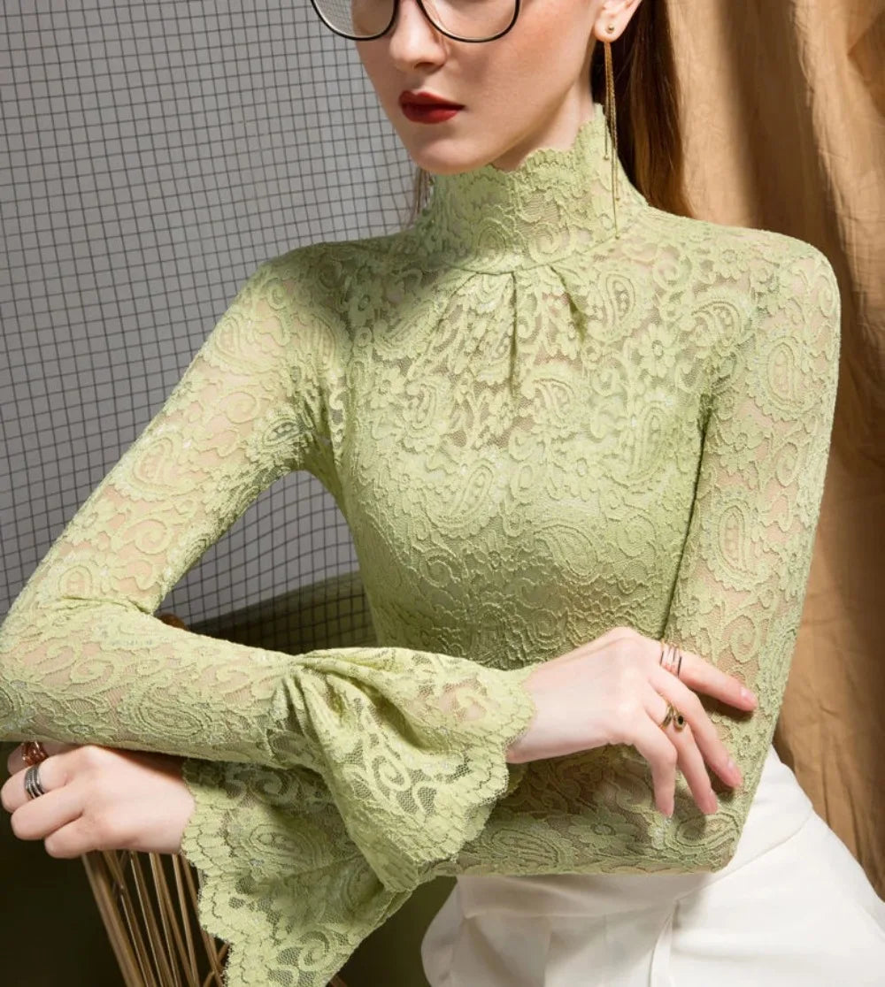 Lace Turtleneck Long Bell Sleeve Bazaare Mart Lace Turtleneck Long Bell Sleeve