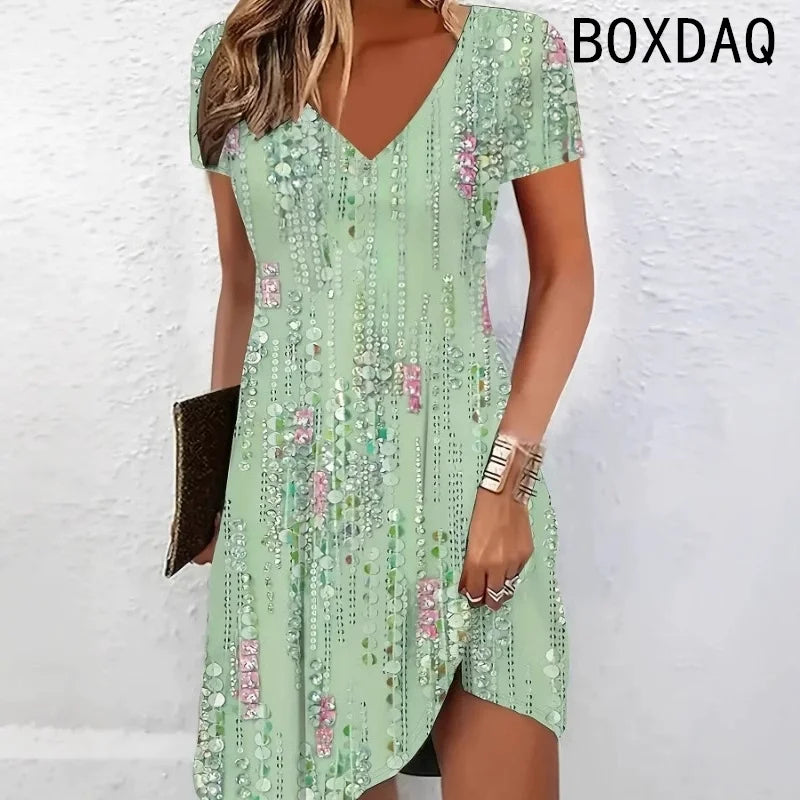 Short Sleeve V-Neck Floral Dress