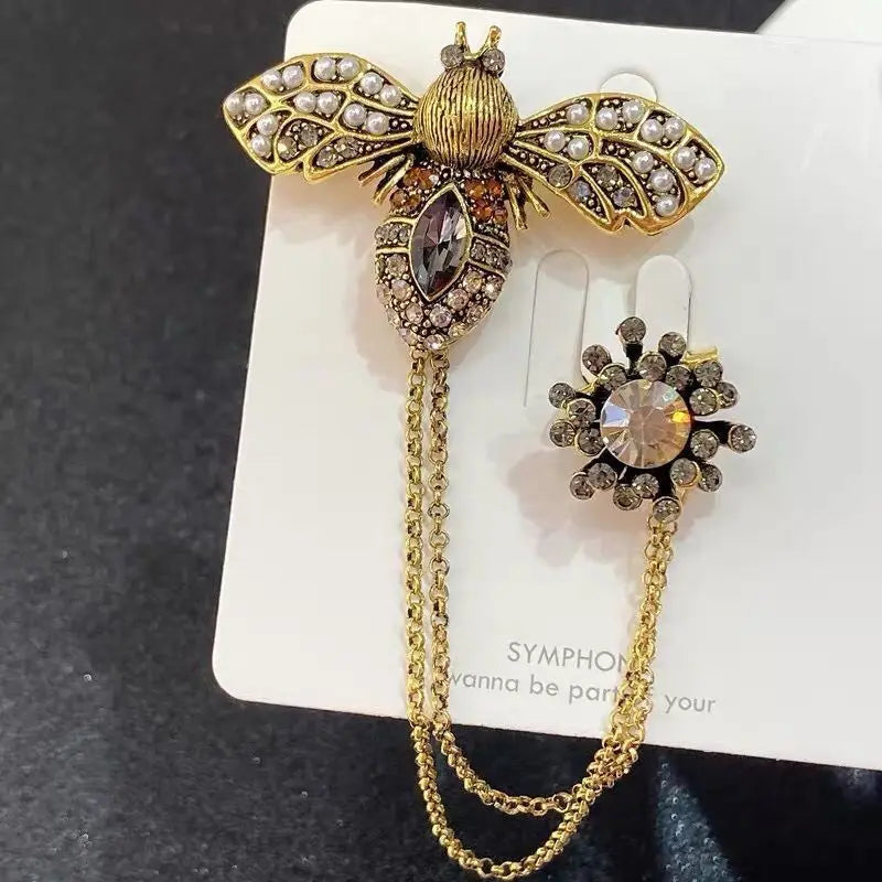 Double Retro Chained Brooch J3-1-881 Bazaare Mart Double Retro Chained Brooch