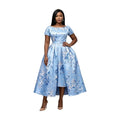 Blue Floral Fit-and-Flare Midi Dress