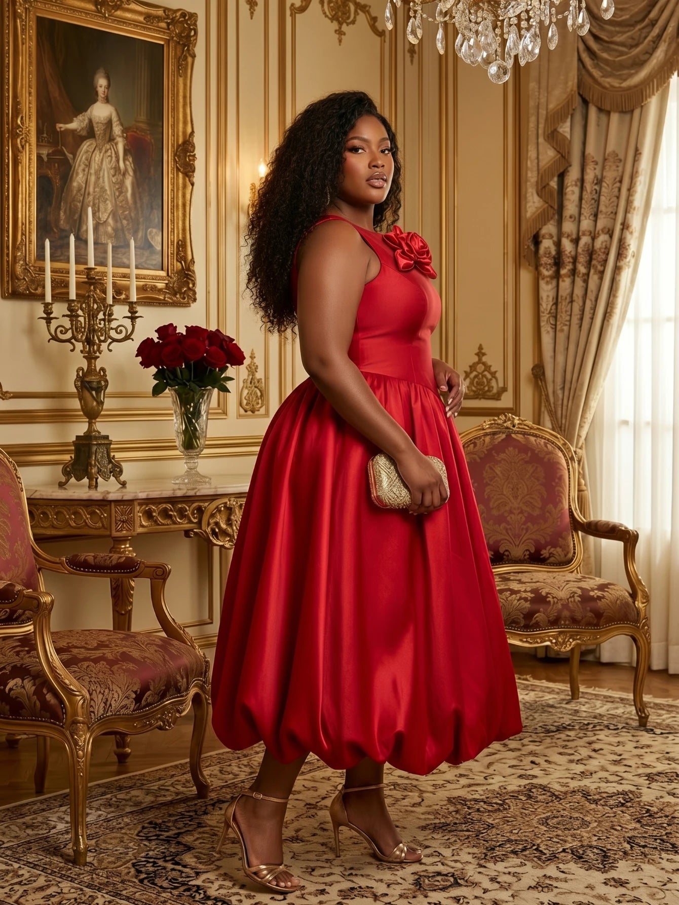 Red Satin Pleated Midi Dress – Elegant Sleeveless Dress for Weddings & Special Occasions