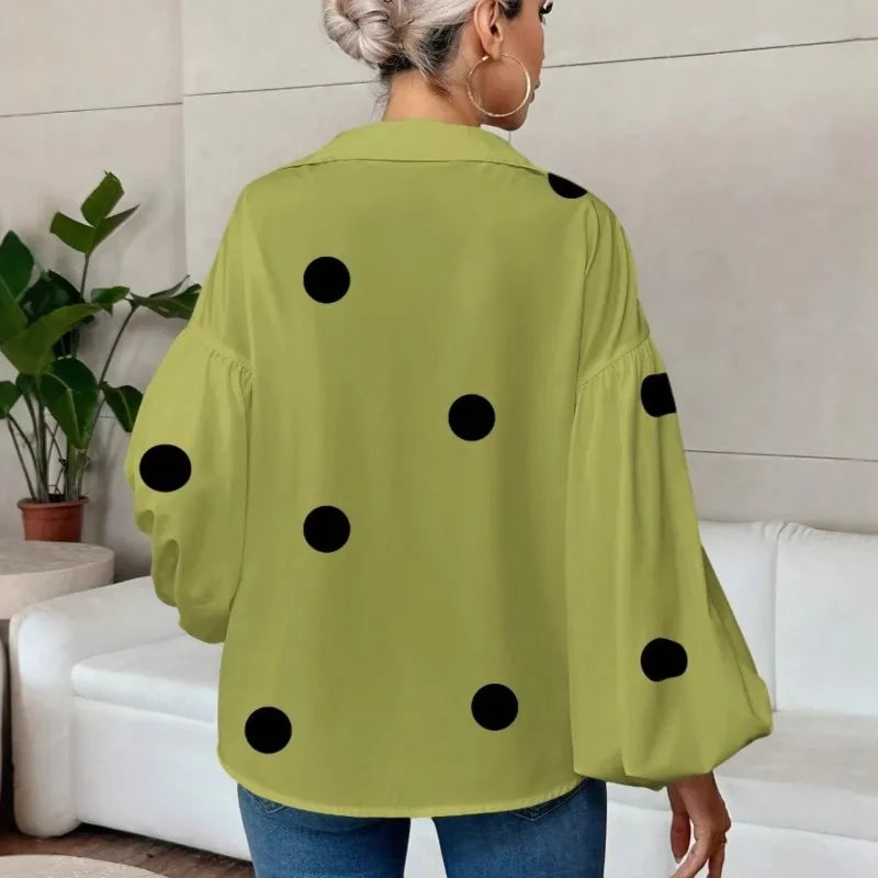 Boho Women's Blouses Spring Fall New Fashion French Polka Dot Half-neck Design Loose Puff Long-sleeve Top Casual Shirts Women Bazaare Mart
