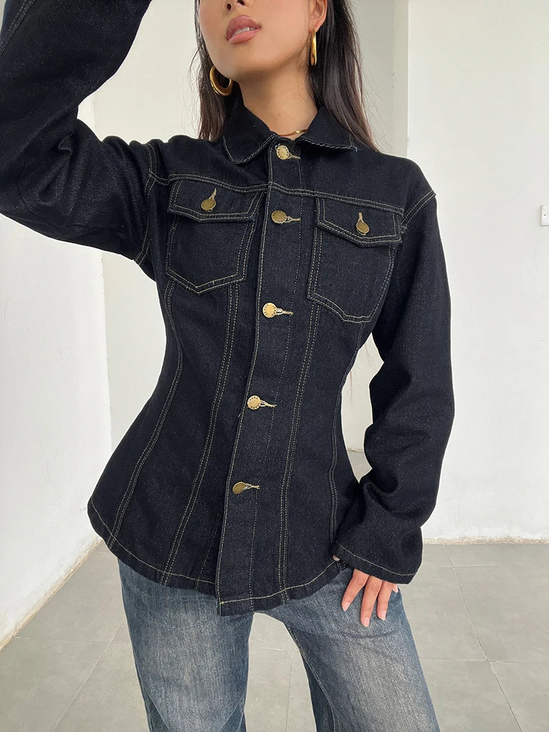 Vintage Midnight Blue Denim Button-Up Shacket