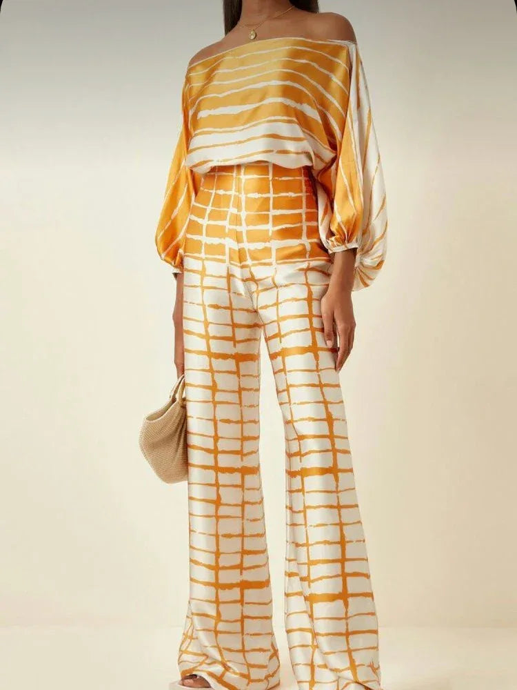 Abstract Print Satin 2pc Pants Sets Bazaare Mart 2 pc. Pants Outfit