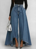 Make a bold fashion statement with these high-waisted asymmetrical wrap wide leg denim jeans. Featuring a flowing layered design, flattering fit, and modern street-style appeal, they're perfect for elevating any outfit.