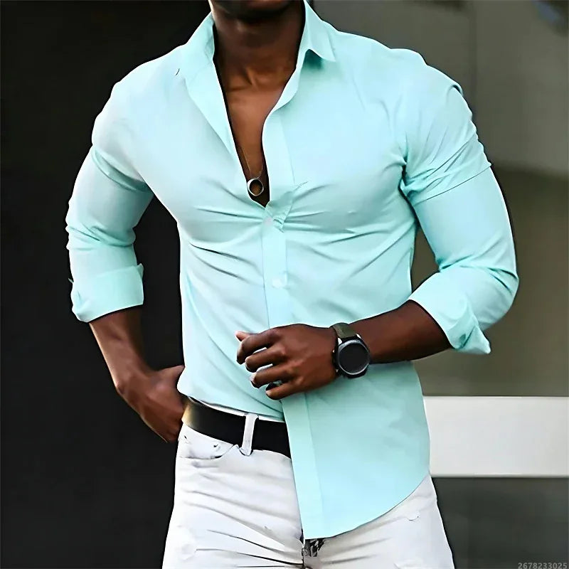 Solid Color Long Sleeve Shirt WSX0949 Bazaare Mart Long Sleeve Button Up Shirt
