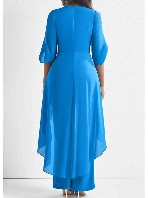 Chiffon Cold Shoulder V-Neck Wrap Top and Pants Set Bazaare Mart 2 pc. Pants Outfit