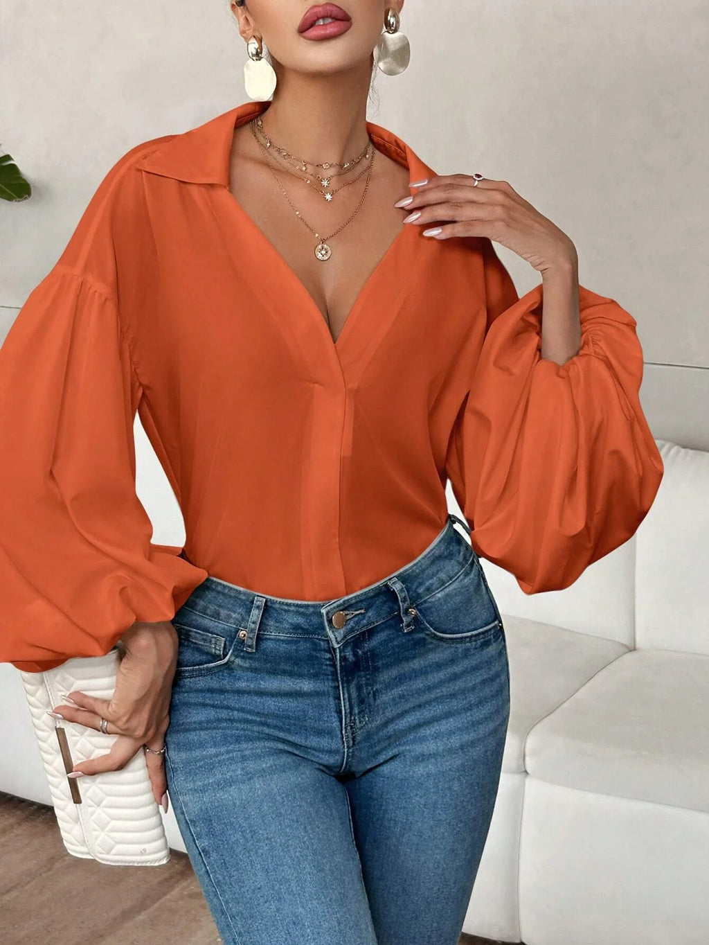 Boho Women's Blouses Spring Fall New Fashion French Polka Dot Half-neck Design Loose Puff Long-sleeve Top Casual Shirts Women Bazaare Mart