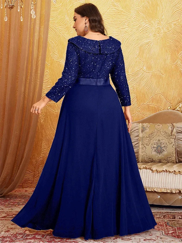V Neck Sequined Long Sleeve Chiffon Evening Gown Bazaare Mart Long Sleeve Evening Gown