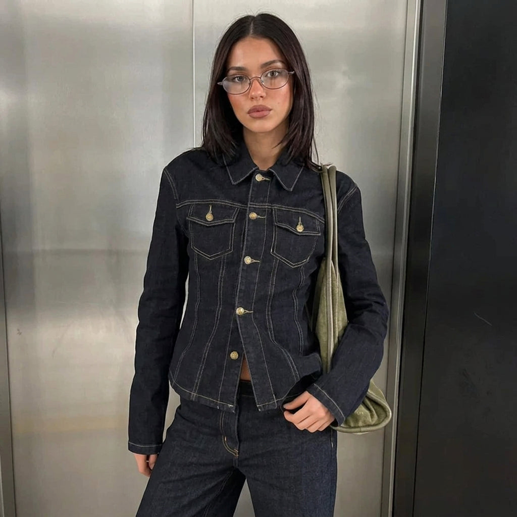 Vintage Midnight Blue Denim Button-Up Shacket