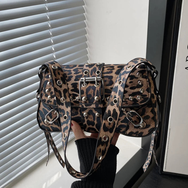 Studded Baguette Shoulder Bag – Faux Leather Punk Rock Shoulder Purse with Buckle & Rivet Details Bazaare Mart Shoulder Purse