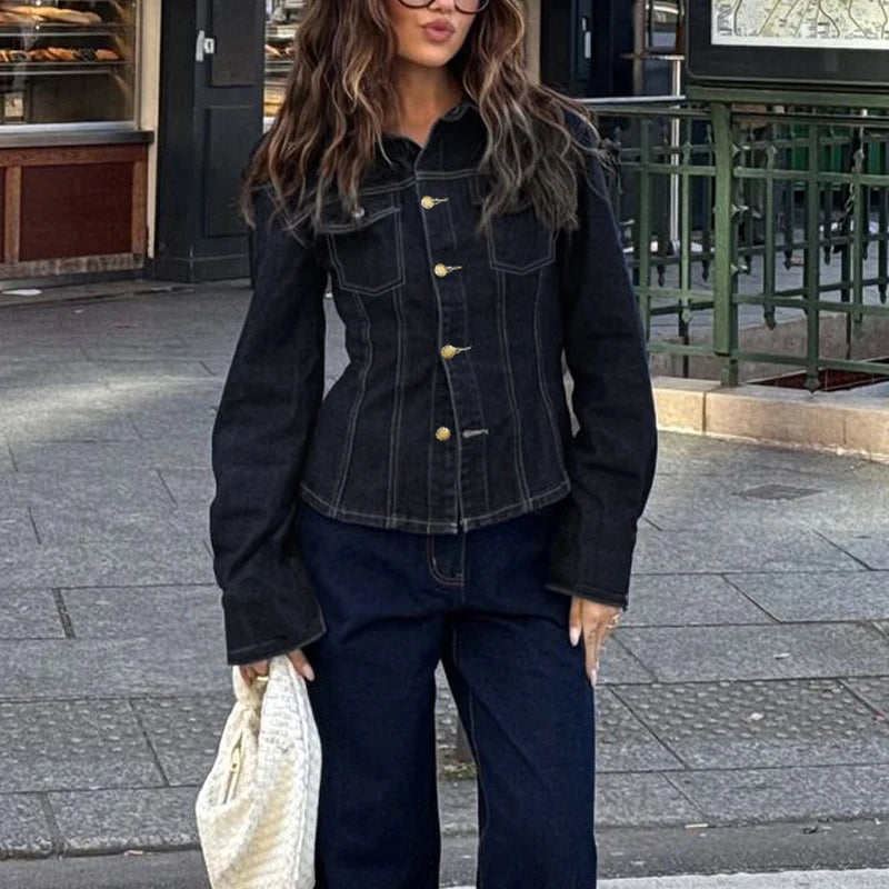 Vintage Midnight Blue Denim Button-Up Shacket