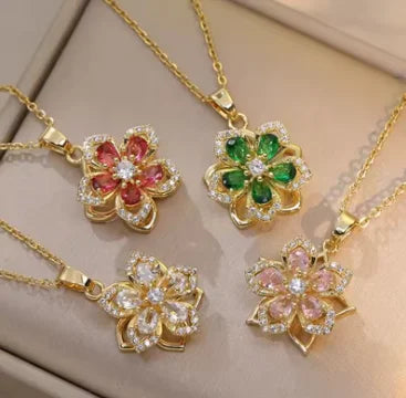 Romantic CZ Flower Pendant Necklace Bazaare Mart Romantic CZ Flower Pendant Necklace