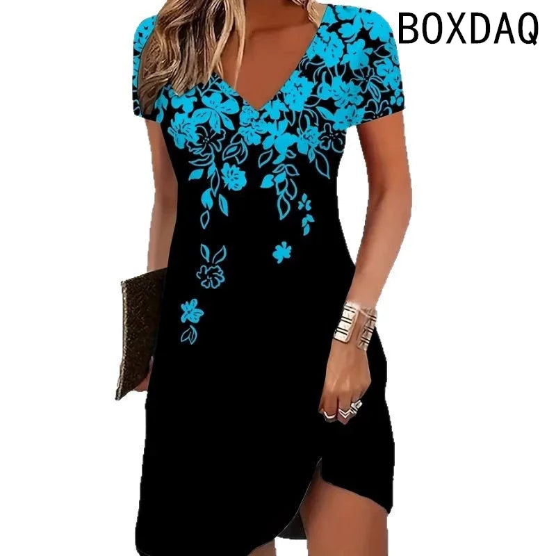 Short Sleeve V-Neck Floral Dress