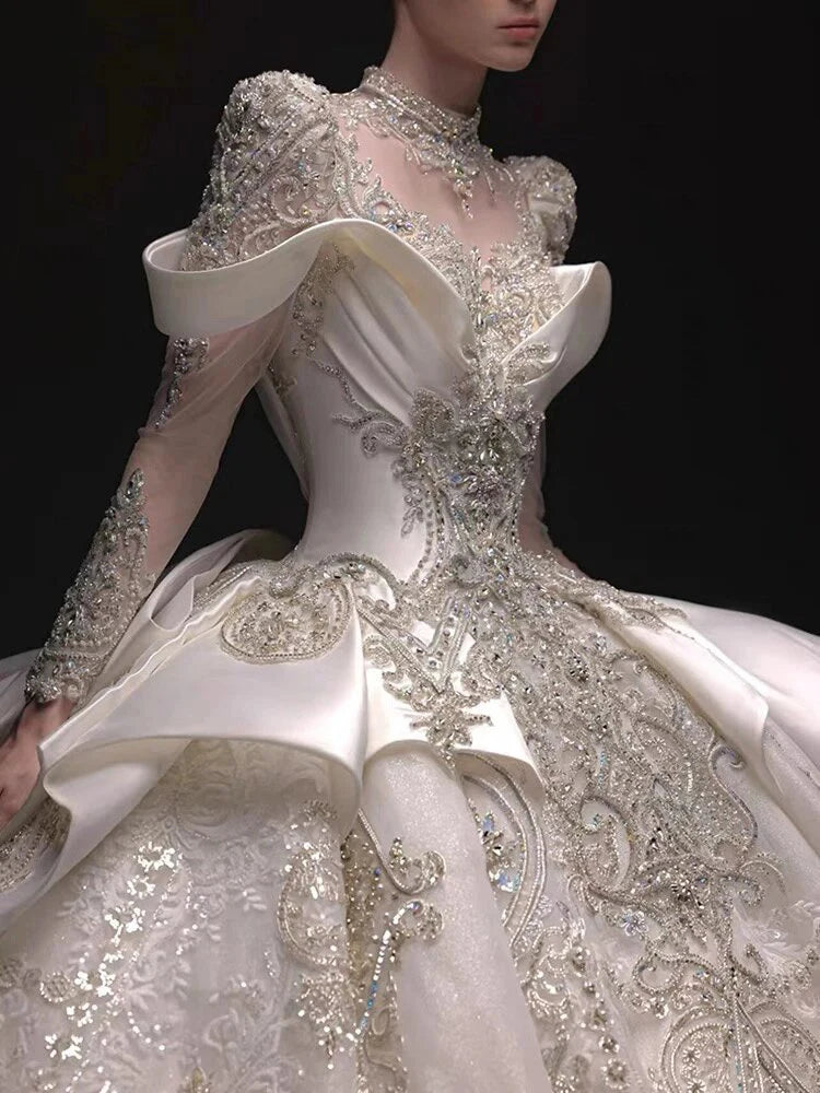 Long Sleeve Princess Sparkling Beaded Bridal Gown Bazaare Mart Beaded Long Sleeve Bridal Gown