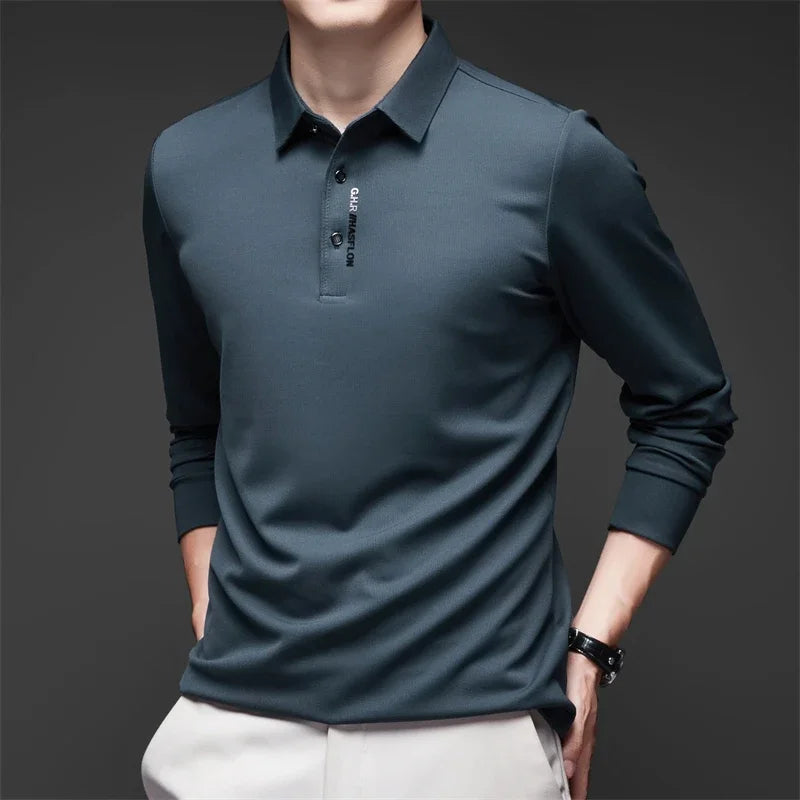 Men's Business Casual Long Sleeve Polo Shirt